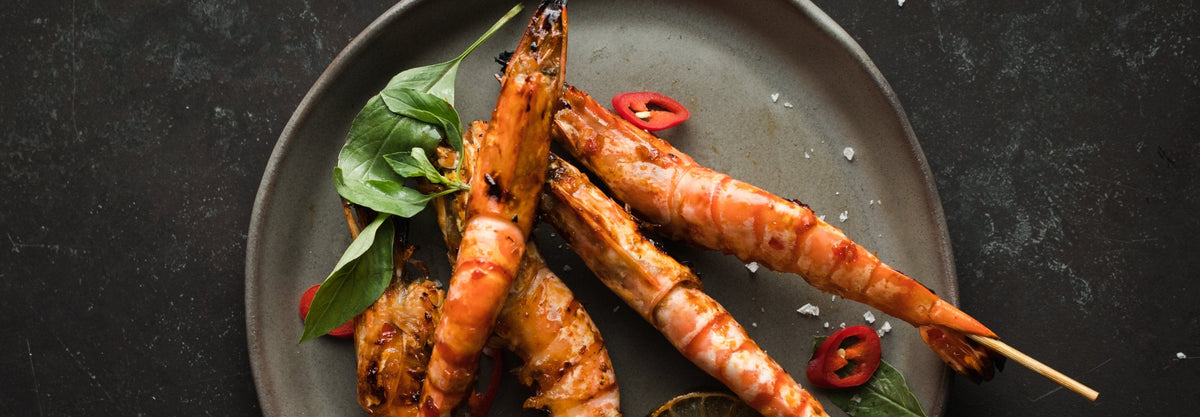 Sweet Chilli Prawn Skewers Recipe - Gozney . Roccbox recipe poster image