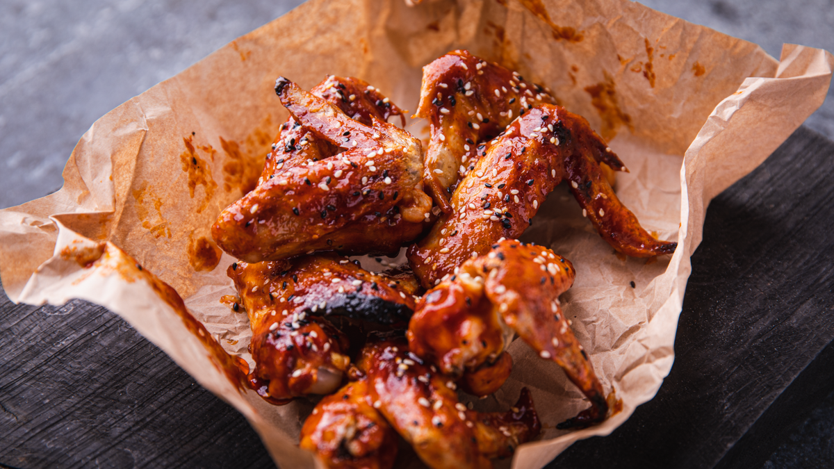Korean Chicken Wings in basket recipe poster image