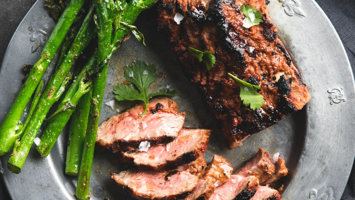 Tandoori Lamb Neck Sliced with aparagus recipe poster image